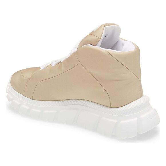 Prada Rush Piuma Nylon Beige White Platform Flat High Top Trainer Sneaker 39.5 - Picture 8 of 12